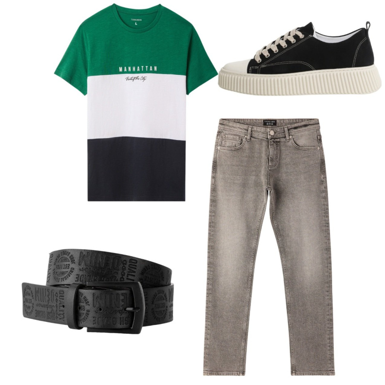 Outfit uomo - Total look #2236299. Stile Casual per Tutti i giorni. Abbinamento con cinture, t-shirt, jeans, sneakers.