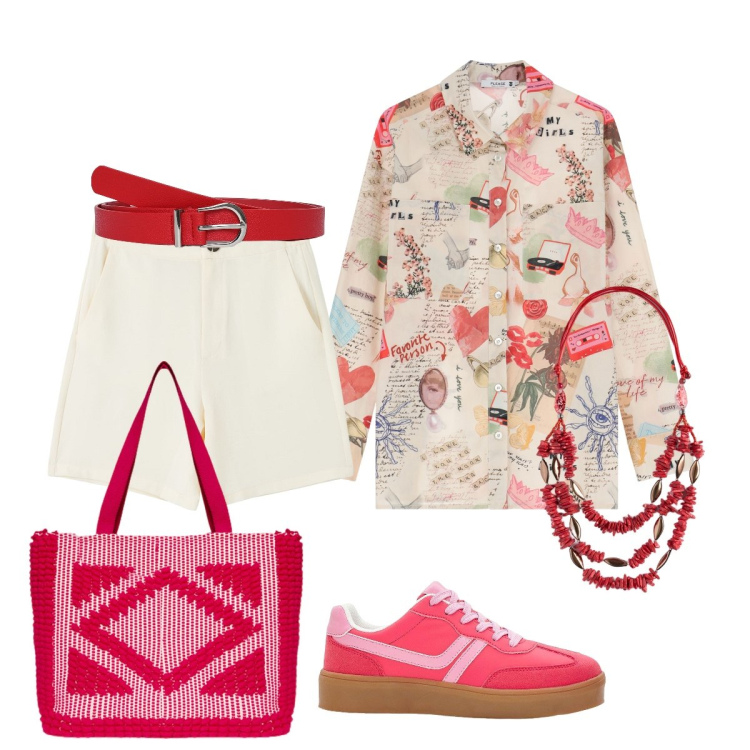 Outfit donna - Total look #2236323. Stile Casual chic per Tutti i giorni. Abbinamento con sneakers, bermuda, cinture, camicie, borse a mano, collane.