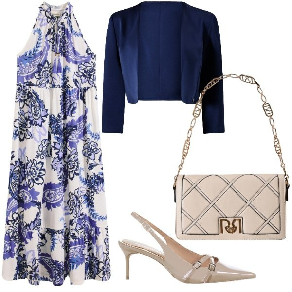 Outfit donna - Rientro con stile. Stile Glamour per Ufficio. Abbinamento con vestiti, borse a tracolla, décolleté, bolero.