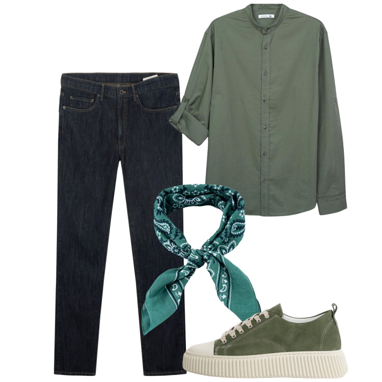 Outfit uomo - City e total look. Stile Casual per Tutti i giorni. Abbinamento con camicie, sneakers, sciarpe e foulard, jeans.