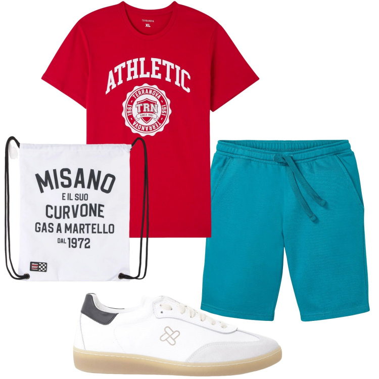 Outfit uomo - Total look #2236408. Stile Casual per Sport. Abbinamento con bermuda, borse sportive, t-shirt, sneakers.
