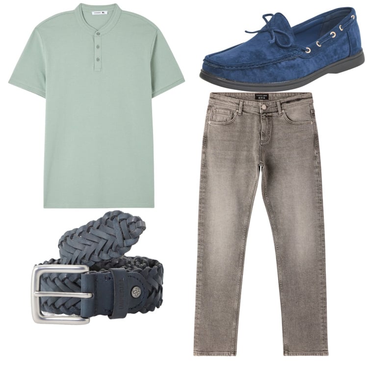 Outfit uomo - City. Stile Casual per Tutti i giorni. Abbinamento con scarpe stringate, t-shirt, jeans, cinture.
