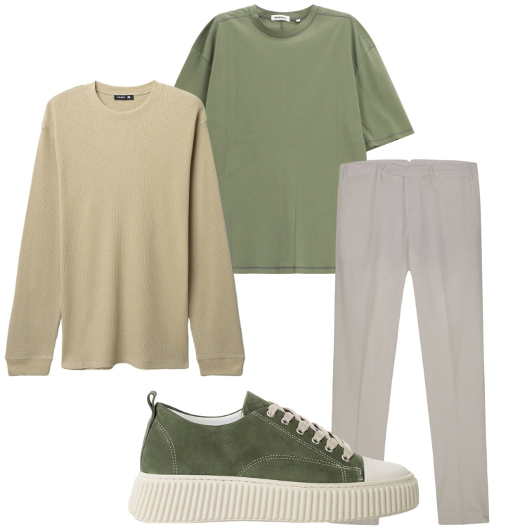 Outfit uomo - Total look #2236421. Stile Casual per Tutti i giorni. Abbinamento con maglieria, sneakers, t-shirt, pantaloni.