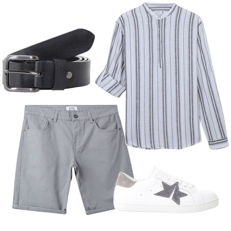 Outfit uomo - In grigio. Stile Trendy per Tutti i giorni. Abbinamento con camicie, bermuda, cinture, sneakers.