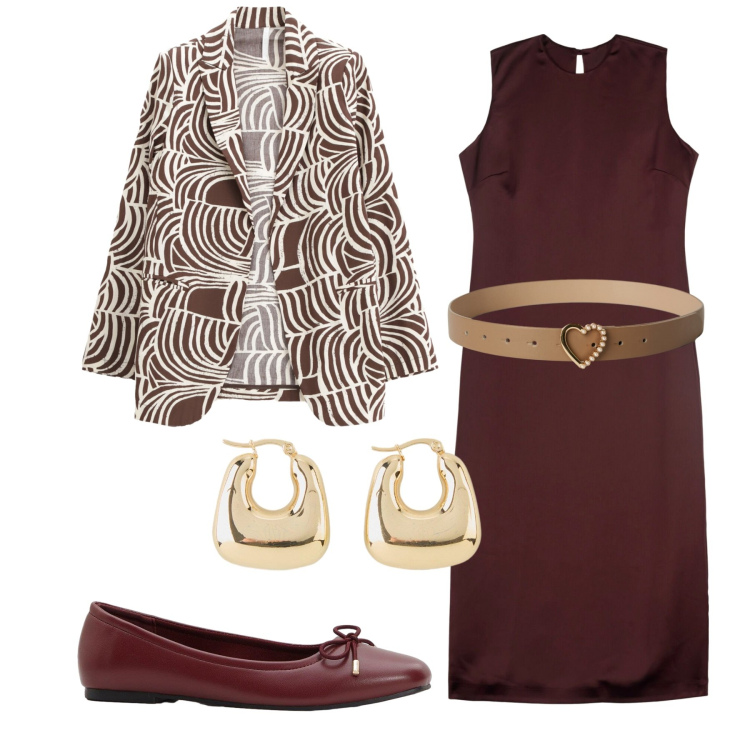 Outfit donna - Total look #2236439. Stile Glamour per Serata fuori. Abbinamento con orecchini, ballerine, cinture, blazer, vestiti midi/longuette.