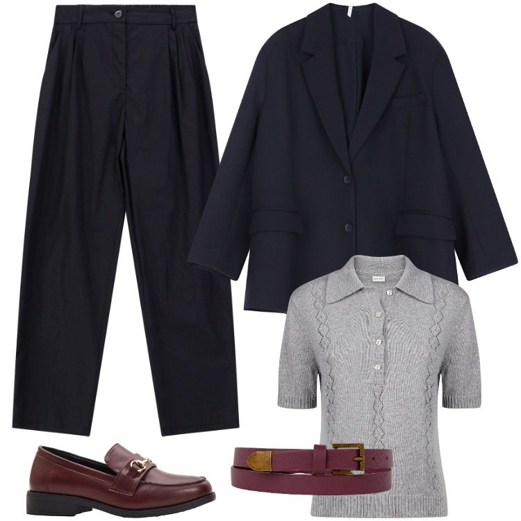 Outfit donna - Total look #2236445. Stile Casual per Ufficio. Abbinamento con mocassini, pantaloni, blazer, polo, cinture.