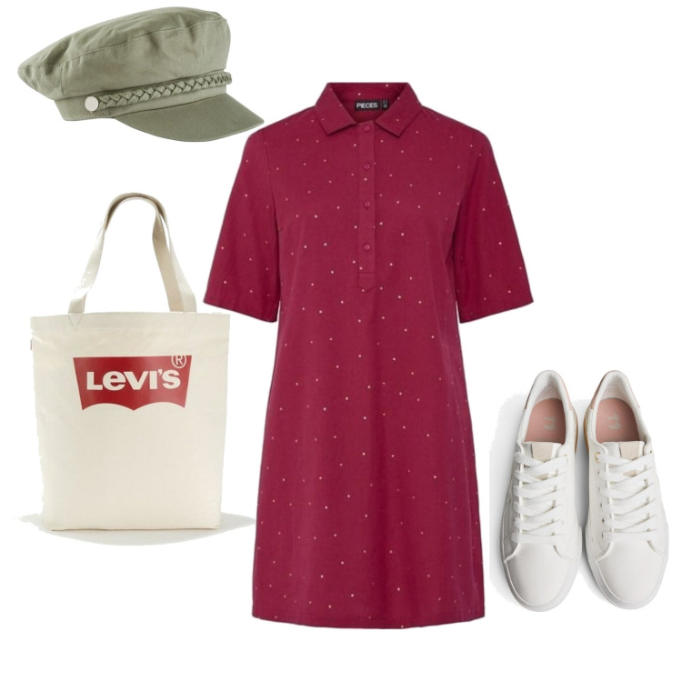 Outfit mujer - Sporty chic #2886. Estilo Sporty chic para Todos los días. Combinación con gorros, bolso tote, vestidos camiseros, sneakers.