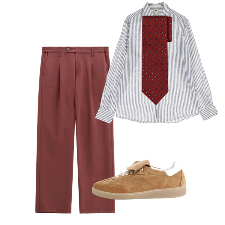 Outfit uomo - Agosto in ufficio. Stile Casual per Tutti i giorni. Abbinamento con camicie, sneakers, pantaloni, cravatte.