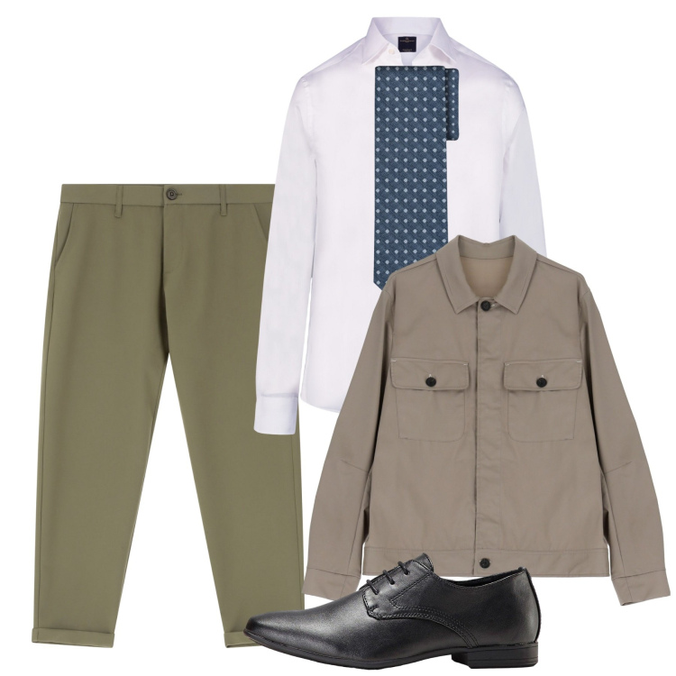 Outfit uomo - Agosto in ufficio. Stile Casual per Ufficio. Abbinamento con scarpe stringate, pantaloni chino, giacche, camicie, cravatte.