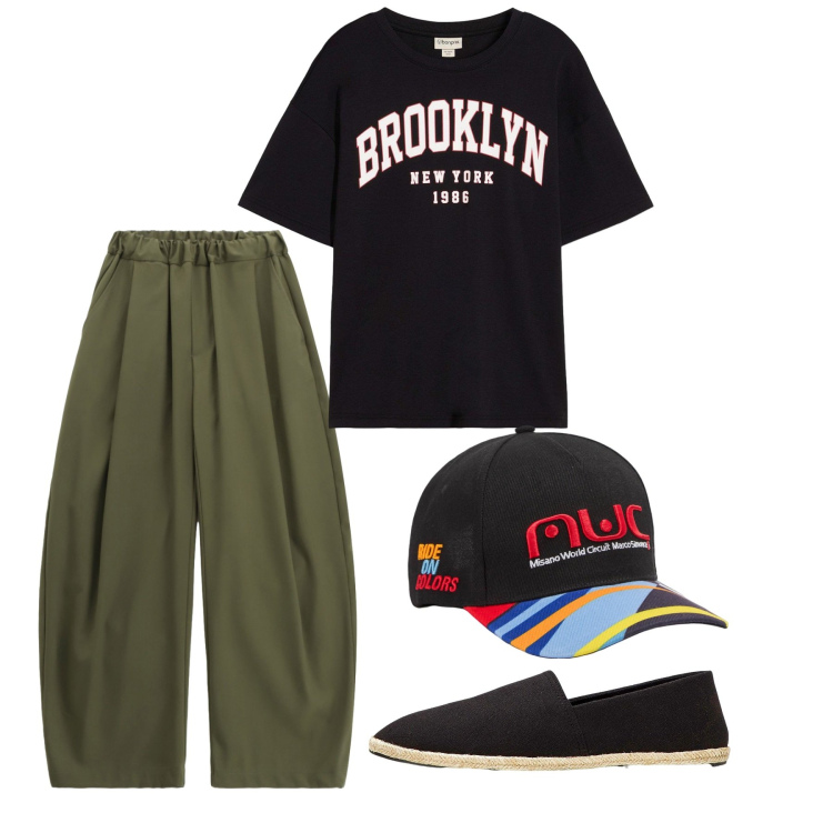 Outfit uomo - Agosto. Stile Casual per Tutti i giorni. Abbinamento con espadrillas, t-shirt, cappelli, pantaloni.