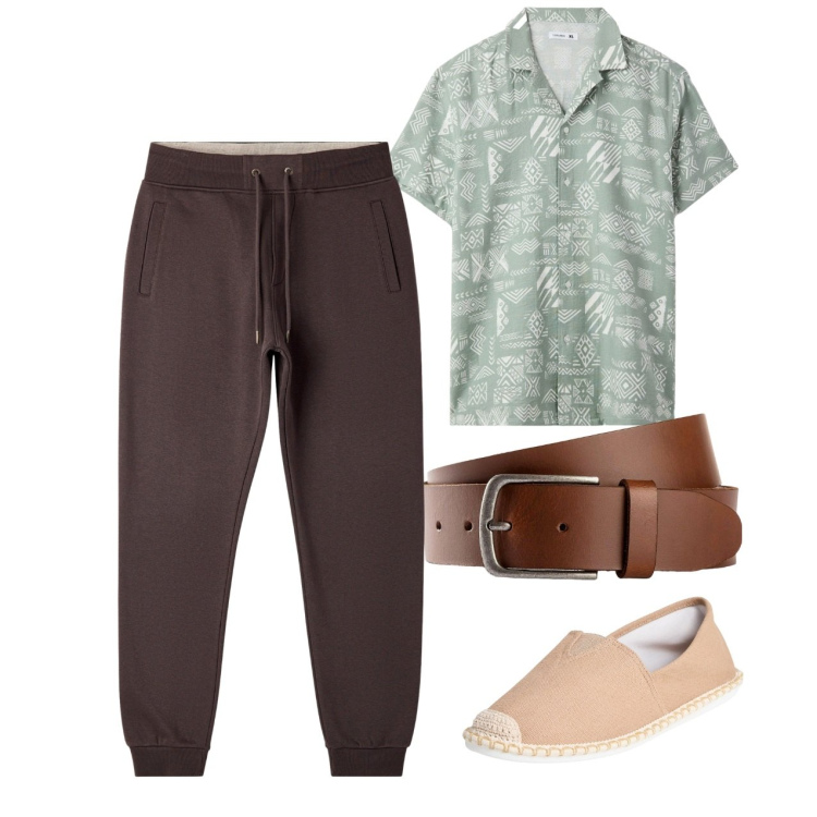 Outfit uomo - Dimanche. Stile Urban per Tutti i giorni. Abbinamento con cinture, espadrillas, camicie a manica corta, pantaloni.