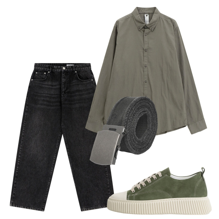 Outfit uomo - Agosto. Stile Casual per Tutti i giorni. Abbinamento con cinture, sneakers, jeans dritti, camicie.
