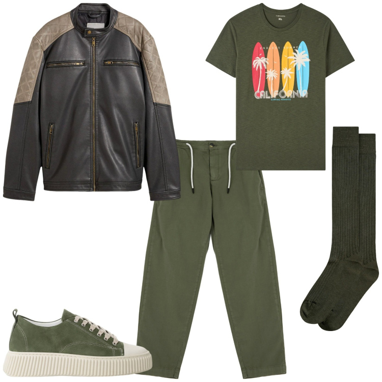 Outfit uomo - Total look #2236506. Stile Casual per Tutti i giorni. Abbinamento con giacche, t-shirt, sneakers, pantaloni chino, calzini.