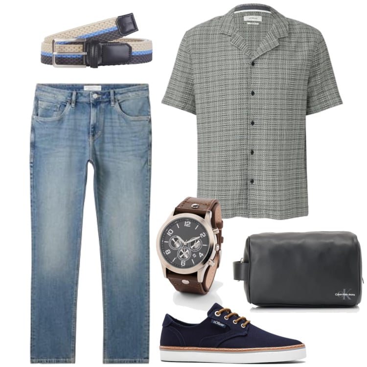Outfit homme - Enzo. Style Casual pour Tous les jours. Assortir avec sneakers, bracelets, ceintures, jeans, sacs de sport, chemises à manches courtes.