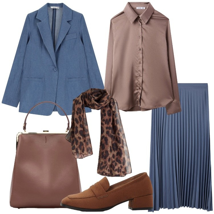 Outfit donna - Fall Collections - FW26. Stile Bon Ton per Ufficio. Abbinamento con scarpe col tacco, sciarpe, gonne lunghe, camicie, blazer, borse a spalla.