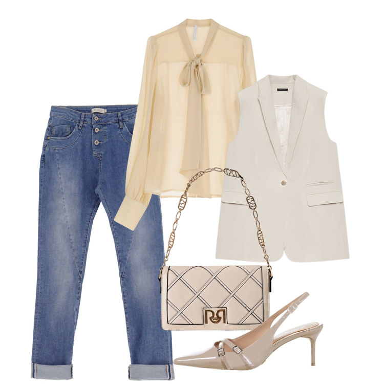 Outfit donna - Back to style: il rientro con stile. Stile Casual chic per Ufficio. Abbinamento con borse a tracolla, décolleté, jeans slim fit, camicie, gilet.