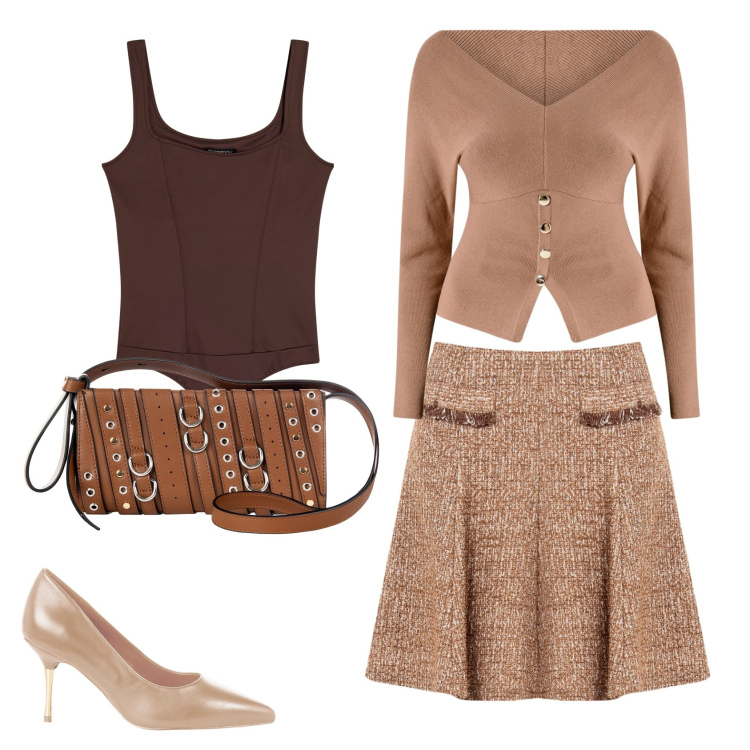 Outfit donna - Total look #2236621. Stile Casual chic per Ufficio. Abbinamento con maglieria, minigonne, borse a spalla, décolleté, body.