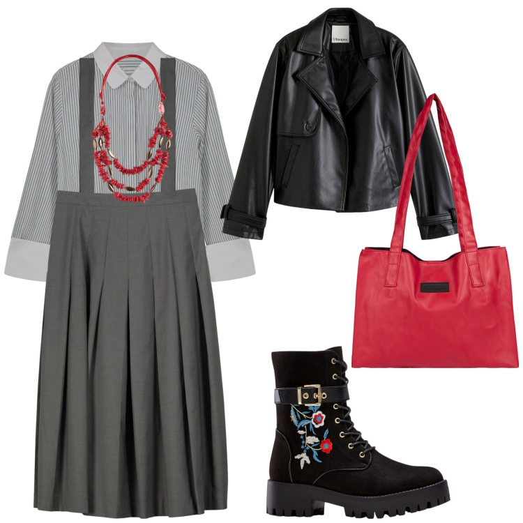 Outfit donna - Fall collection. per Tutti i giorni. Abbinamento con trench, stivali, shopping bag, gonne lunghe, camicie, collane.