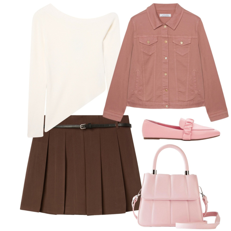 Outfit donna - Total look #2236629. Stile Bon Ton per Ufficio. Abbinamento con mocassini, borse a tracolla, minigonne, maglieria, blazer.