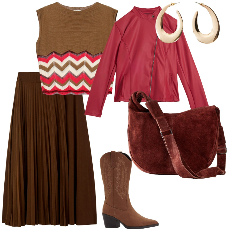 Outfit donna - Fallo collection. per Scuola/Università. Abbinamento con stivali, orecchini, borse a mano, gonne lunghe, maglieria, giacche.