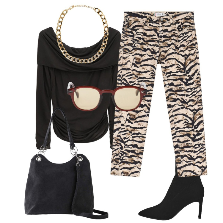 Outfit donna - Verso l’autunno…. Stile Glamour per Tutti i giorni. Abbinamento con borse a mano, stivali, collane, pantaloni chino, occhiali da sole, pullovers.