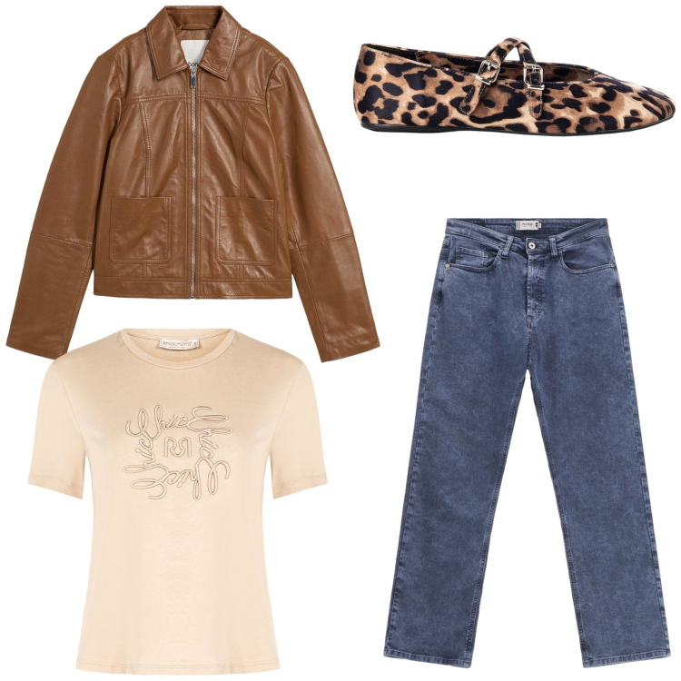 Outfit donna - Grunge style. Stile Urban per Tutti i giorni. Abbinamento con blazer, ballerine, t-shirt, jeans dritti.