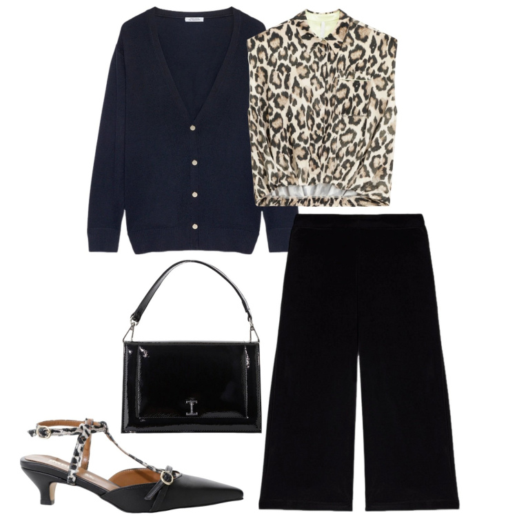 Outfit donna - Fiorella Rubino e Imperial. Stile Casual chic per Ufficio. Abbinamento con décolleté, borse a tracolla, camicie, cardigans, pantaloni.