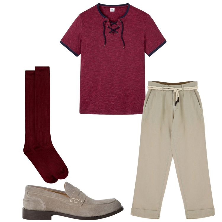 Outfit uomo - Total look #2236652. Stile Casual per Tutti i giorni. Abbinamento con t-shirt, pantaloni chino, scarpe stringate, calzini.