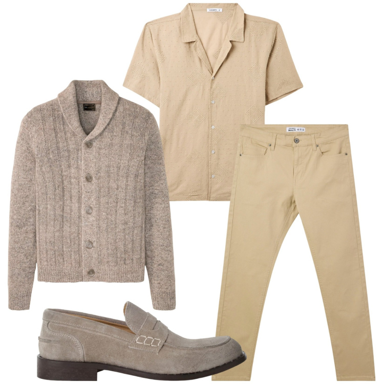 Outfit uomo - Total look #2236658. Stile Casual per Tutti i giorni. Abbinamento con cardigans, camicie a manica corta, pantaloni skinny, scarpe stringate.