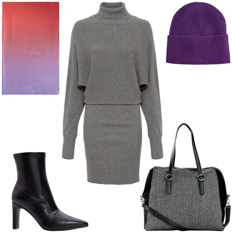 Outfit donna - Urban style. Stile Casual chic per Tutti i giorni. Abbinamento con vestiti, borse a mano, stivaletti, berretti, stole.