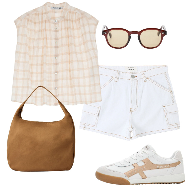 Outfit donna - Total look #2236710. Stile Basic per Tutti i giorni. Abbinamento con sneakers, pantaloni corti, borse a mano, camicie, occhiali da sole.