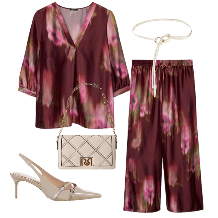 Outfit donna - Total look #2236711. Stile Chic per Cerimonia. Abbinamento con cinture, borse a tracolla, décolleté, pantaloni a palazzo, bluse.