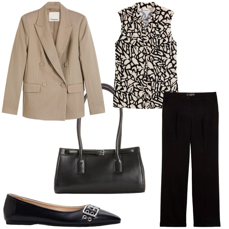 Outfit donna - Perfetta tutto il giorno. Stile Chic per Tutti i giorni. Abbinamento con polo, pantaloni, blazer, borse a mano, ballerine.