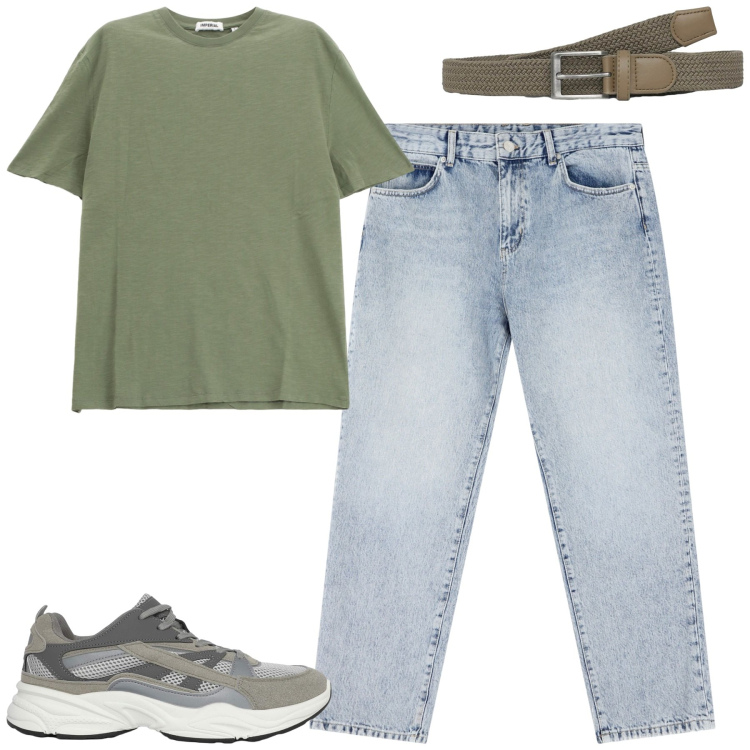 Outfit uomo - Total look #2236726. Stile Casual per Tutti i giorni. Abbinamento con cinture, sneakers, jeans dritti, t-shirt.