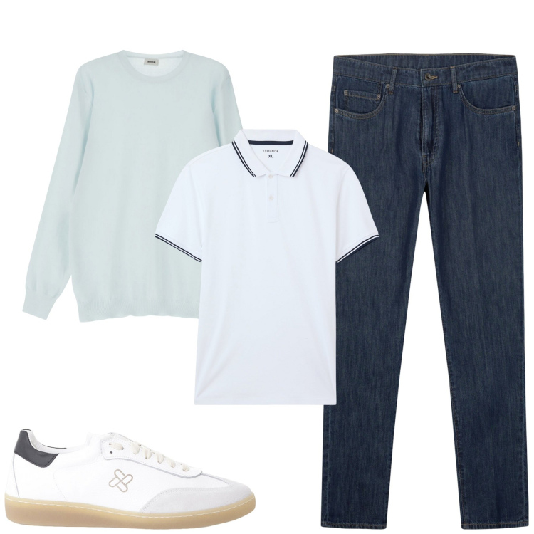 Outfit uomo - Total look #2236736. Stile Casual per Tutti i giorni. Abbinamento con polo, sneakers, maglieria, jeans.