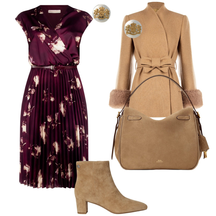 Outfit donna - Rinascimento. per Serata fuori. Abbinamento con cappotti, vestiti midi/longuette, stivaletti, borse a mano, orecchini.