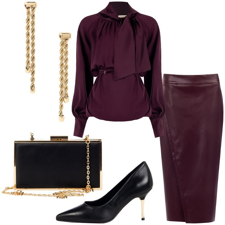 Outfit donna - Rinascimento - Nuova collezione FW26. Stile Chic per Serata fuori. Abbinamento con bluse, gonne longuette, décolleté, pochette, orecchini.