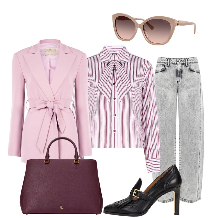 Outfit donna - Total look #2236776. Stile Chic per Tutti i giorni. Abbinamento con jeans, blazer, camicie, décolleté, borse a mano, occhiali da sole.