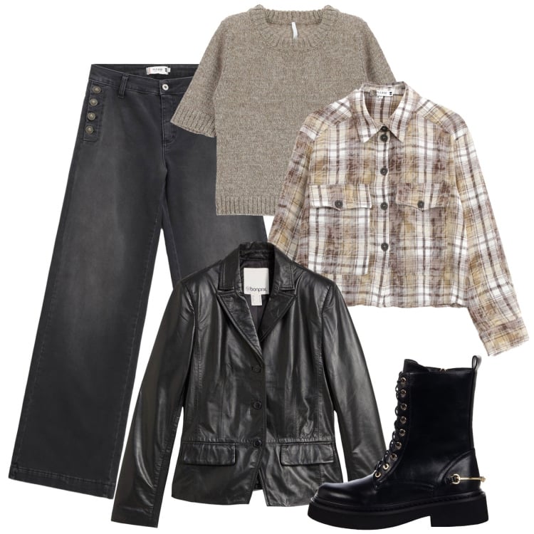 Outfit donna - Settembre a strati. Stile Casual per Tutti i giorni. Abbinamento con blazer, anfibi, jeans, camicie, maglieria.