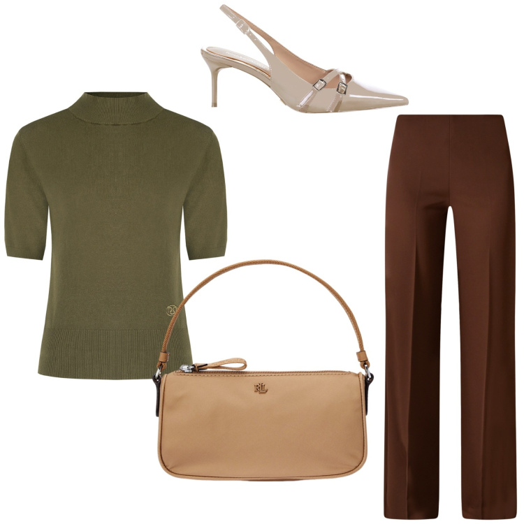 Outfit donna - Stilosa. Stile Chic per Tutti i giorni. Abbinamento con pantaloni a palazzo, pullovers, décolleté, pochette.