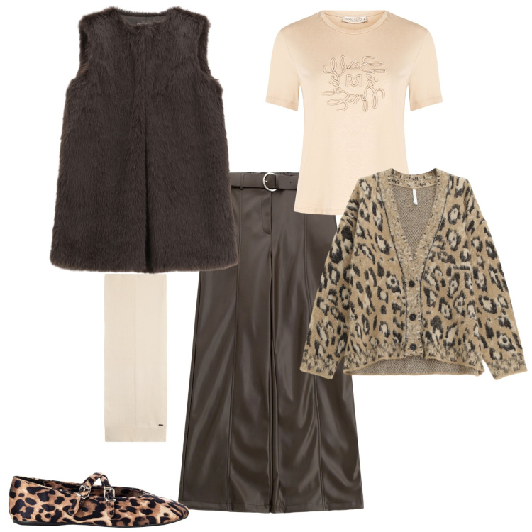 Outfit donna - Autunno in arrivo. Stile Glamour per Tutti i giorni. Abbinamento con ballerine, t-shirt, gilet, pantaloni, cardigans, sciarpe.