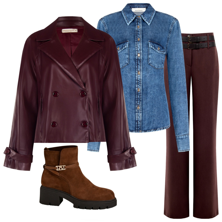 Outfit donna - Fall collection. Stile Casual chic per Ufficio. Abbinamento con pantaloni, camicie, giacche, stivaletti.