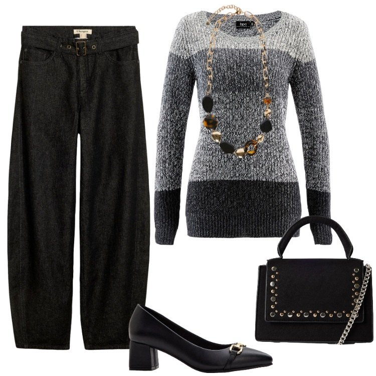 Outfit donna - Total look #2236845. Stile Casual chic per Ufficio. Abbinamento con maglieria, jeans, décolleté, borse a tracolla, collane.