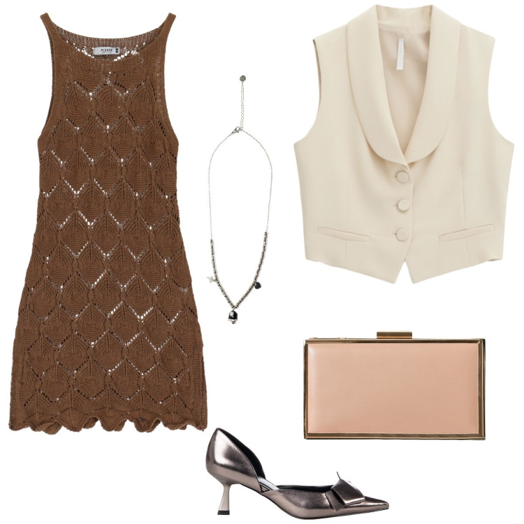 Outfit donna - Il gilet. Stile Boho per Tutti i giorni. Abbinamento con décolleté, pochette, vestiti corti, gilet, ciondoli.