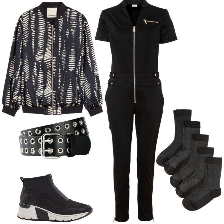 Outfit donna - Total look #2236852. Stile Rock per Tutti i giorni. Abbinamento con sneakers, calzini, bomber, cinture, tute.