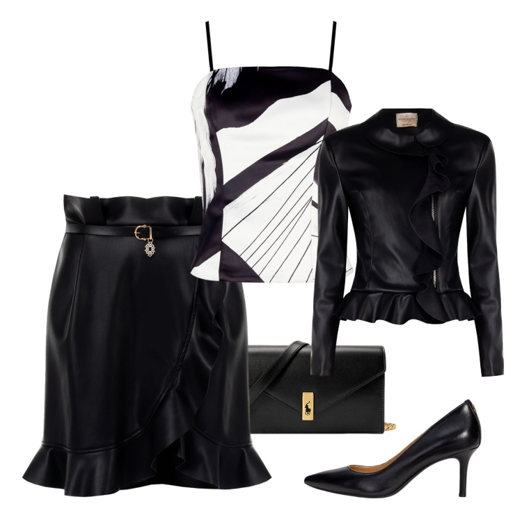 Outfit donna - Deep black!. Stile Glamour per Serata fuori. Abbinamento con blazer, minigonne, canottiere, décolleté, clutch.