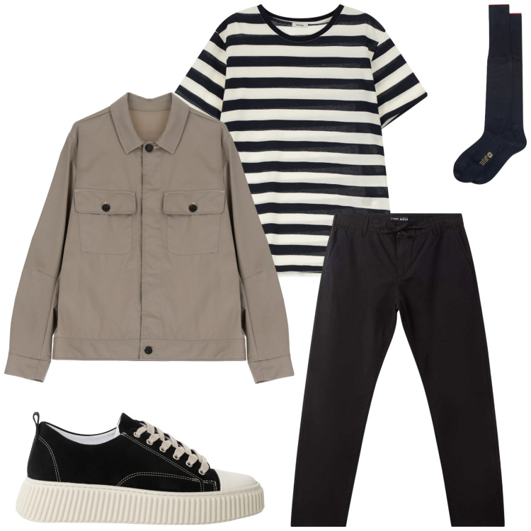 Outfit uomo - Total look #2236867. Stile Casual per Tutti i giorni. Abbinamento con pantaloni chino, sneakers, t-shirt, giacche, calzini.