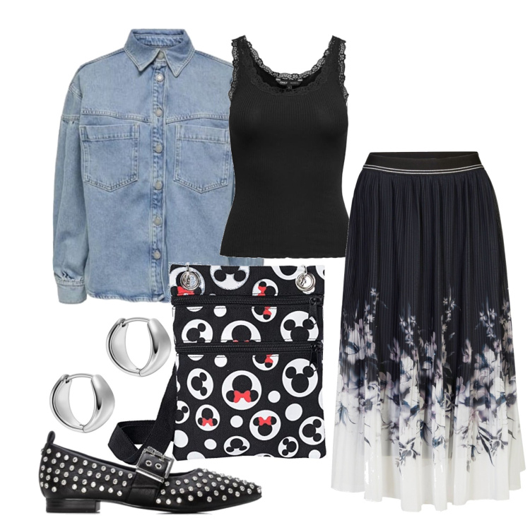 Outfit femme - Août. Style Tendance pour Tous les jours. Assortir avec jupes, débardeurs à bretelles, blazers, sacs en bandoulière, boucles d'oreilles, ballerines.