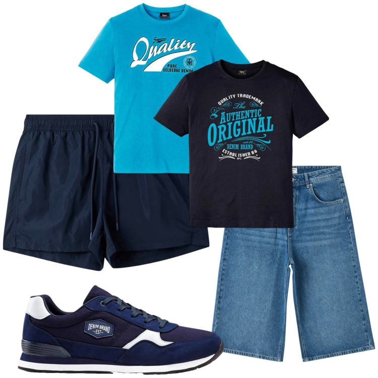 Outfit uomo - Total look #2236984. Stile Casual per Mare. Abbinamento con t-shirt, sneakers, pantaloni corti, costumi.