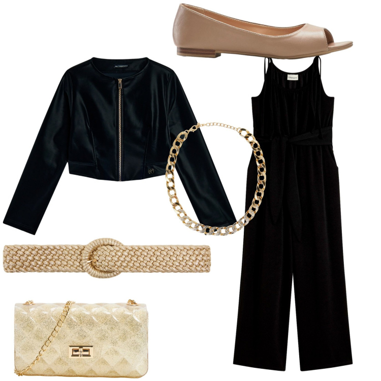 Outfit donna - Jumpsuit must have. Stile Glamour per Tutti i giorni. Abbinamento con tute, ballerine, borse a tracolla, collane, cinture, blazer.